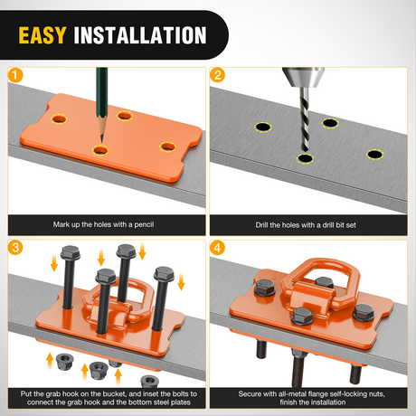 Nilight 2Pcs 1/2" D Rings for Trailers Heavy Duty Trailer Tie Down Rings, Incl. Mounting Hardware, Forged Steel Bolt-On Grab with Back Plates Compatible with Tractor RV UTV Truck, Max 12000Lbs, Orange