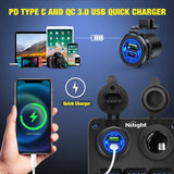 Nilight 3 Gang Rocker Switch Panel Pre-Wired Aluminum with PD Type C and USB Cigarette Lighter Socket Night Glow Stickers 12V 24V ON Off Switches for Car Trucks Boats RVs