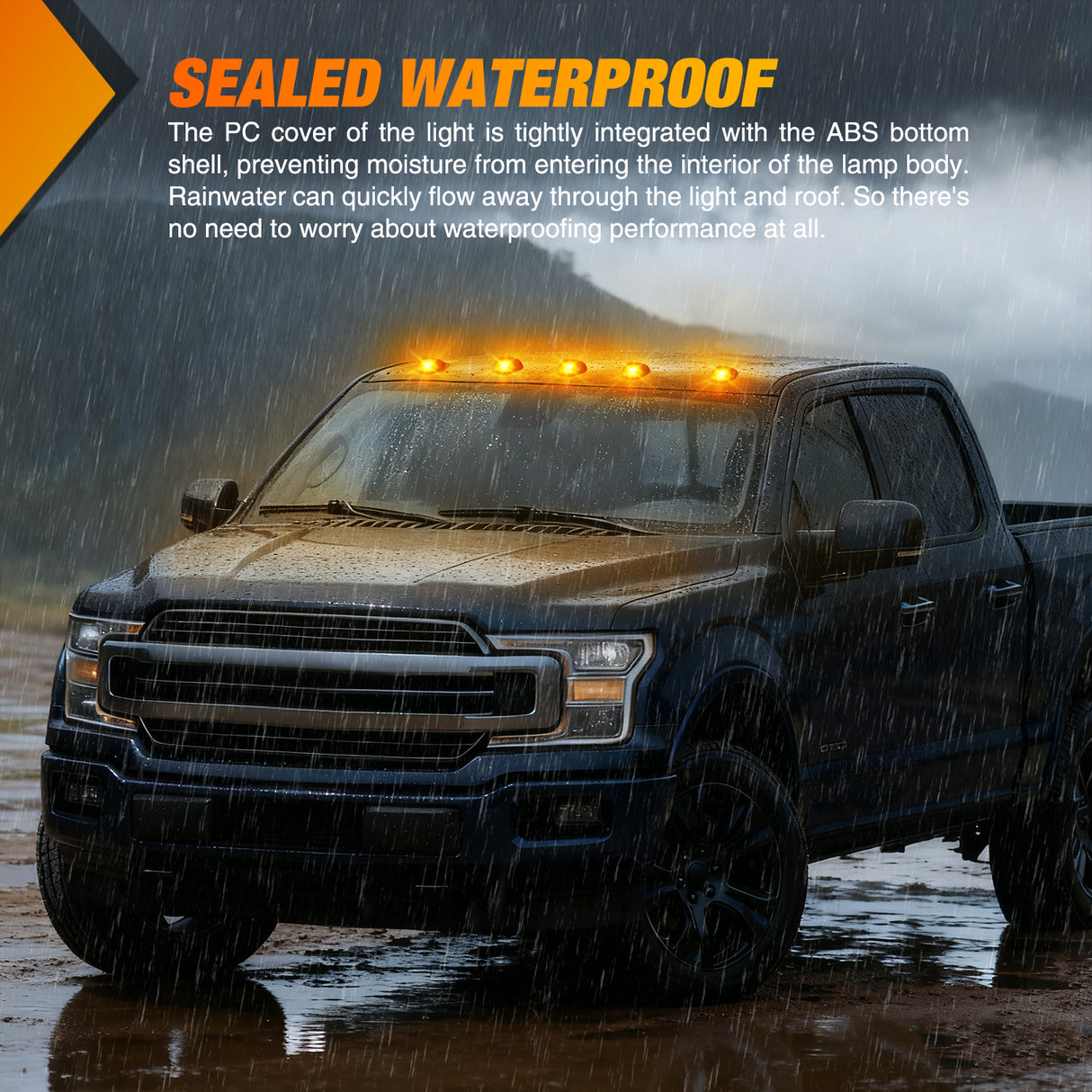 Roof Marker Light Cab Roof Marker Light 5 PCS 16 LED Smoked Lens Amber Top Clearance Lights Kit Waterproof Surface Mount for Ford Dodge Ram SUV POV Pickup Trucks