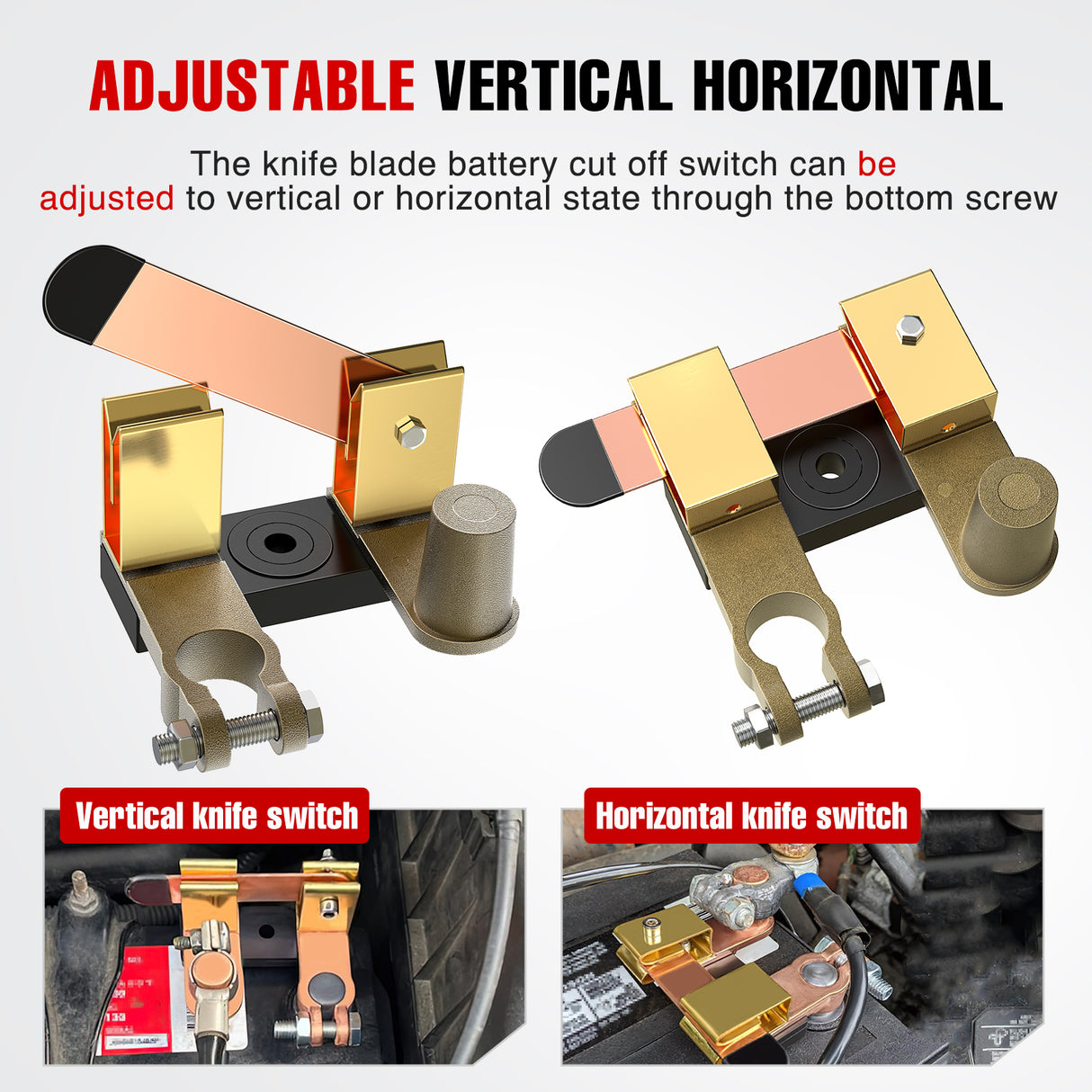 Nilight Top & Side Post Adjustable Knife Blade Master Kill Switch 12V 24V 250A Battery Negative Disconnect Shut Off Kill Power Isolator for Car Truck Marine RV Vehicle and Electrical Equipment