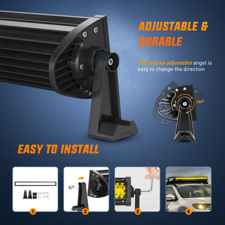 Nilight 33 Inch LED Light Bar 256 LED Chips Yellow Beam Curved Triple Row Fog Light Spot Flood Combo High Power LED Driving Lights Off Road Lights for Trucks SUV UTV ATV Truck Van 4x4 Boat