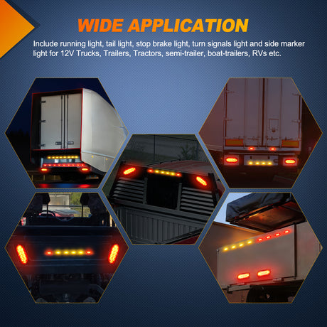 Tail Brake Turn Reverse Lights LED Trailer Light Kit 6 Inch Oval Stop Turn Tail Light Red Amber Side Marker Light Waterproof Surface Mount for 12V Utility Trailer Boat Camper RV Trucks Van Caravan