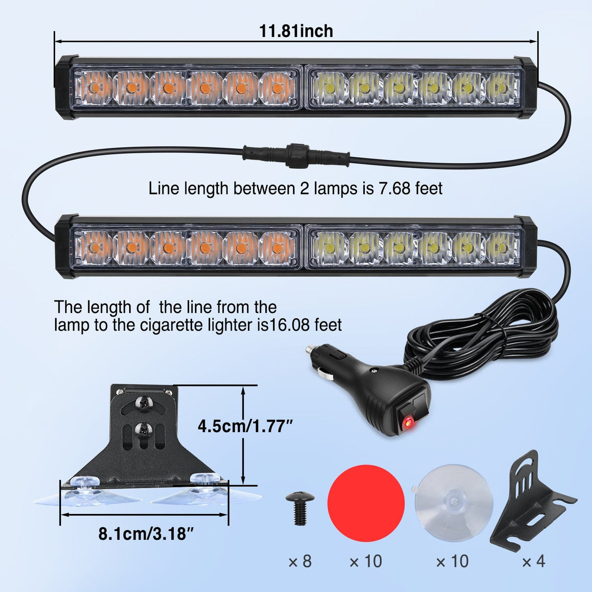 Nilight 24LED Emergency Strobe Traffic Advisor Light Bar 2 in 1 Amber White Dash Warning Safety Flashing Lights Front/Rear Windshield Construction Lights for Trucks Cars Plow Police Vehicles