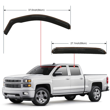 Nilight Window Visor Compatible with Chevy Silverado 1500/Avalanche 2007 2008 2009 2010 2011 2012 2013 GMC Sierra 1500/Silverado/Sierra 2500-3500HD Crew Cab Yukon XL in Channel Rain Guards