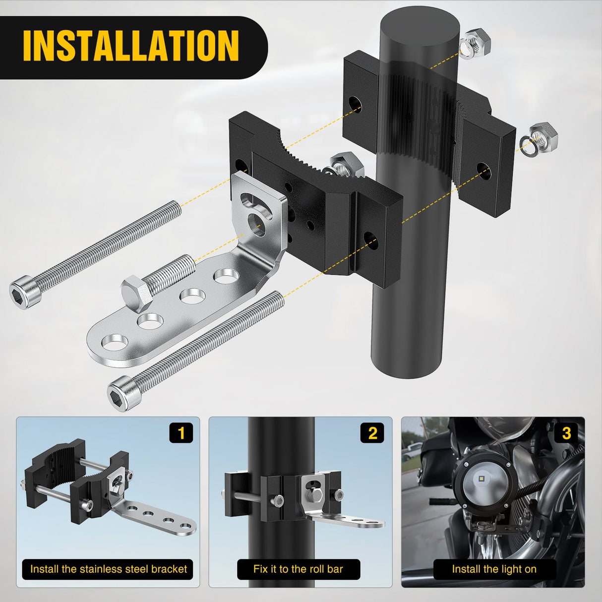 2Pcs Motorcycle Tube Clamp Mounting Brackets 0.7 to 2Inch Round Tube Nilight