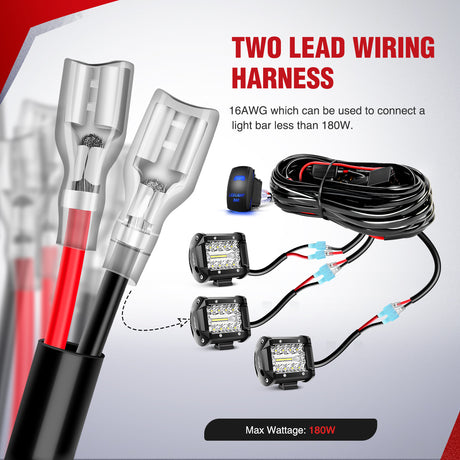 Nilight 16AWG LED Light Bar Wiring Harness Kit 12V On Off 5Pin Rocker Switch Laser Waterproof Toggle Power Relay Blade Fuse for Cars Boat ATV Trucks - 3 Leads Bule