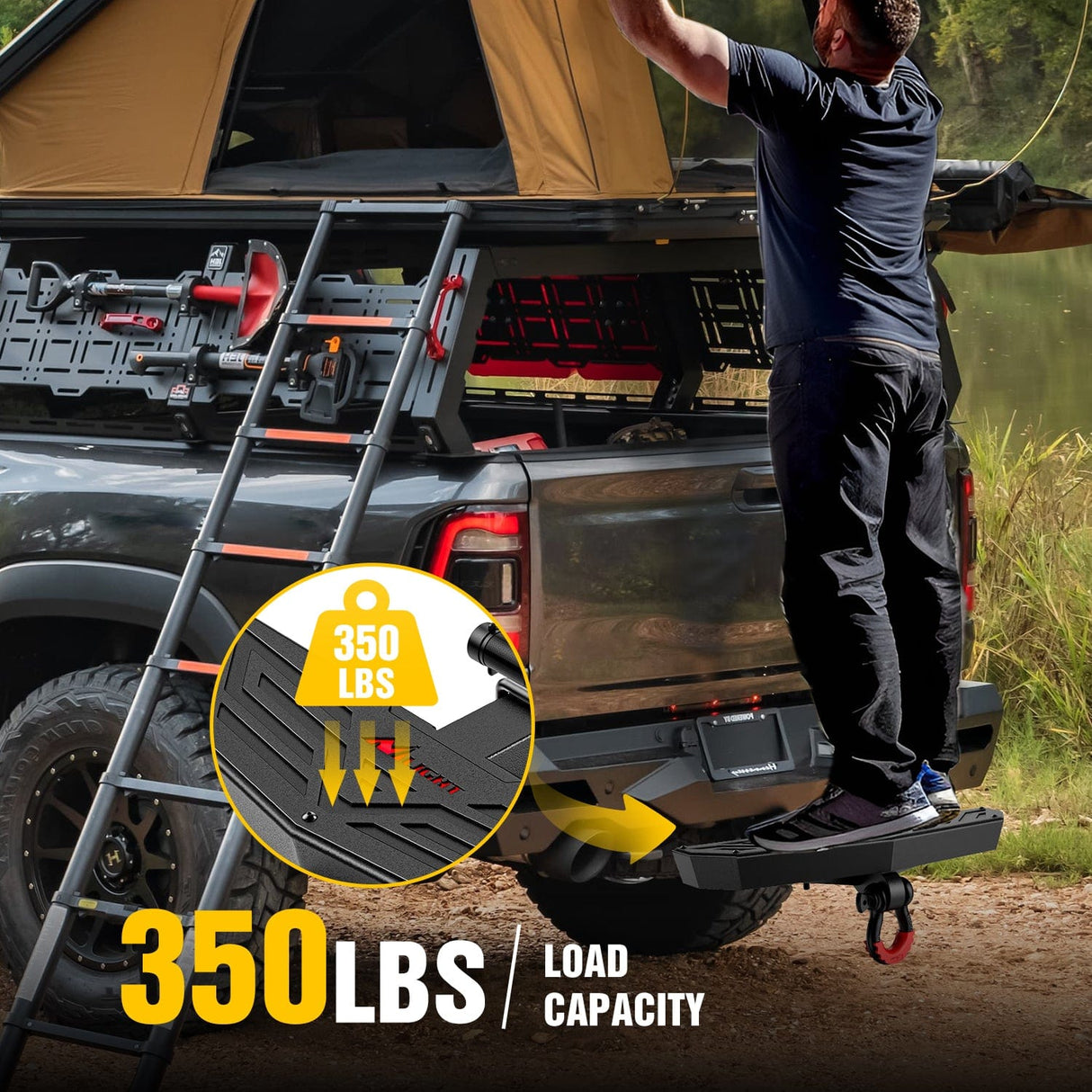 Trailer Hitch Hitch Step 2 Inch Receiver Universal Trailer Hitch Step Armor with Anti-Theft D-Ring Shackle Hitch Lock Stabilizer Anti-Slip Design Rear Bumper Guard for Pickups Trucks Vans SUVs ATVs