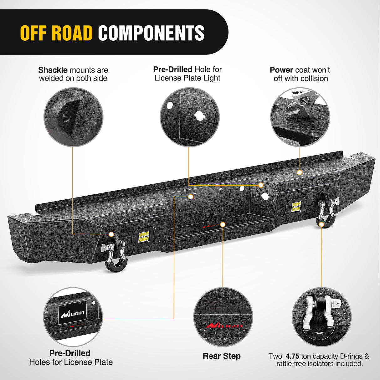 Nilight Rear Step Bumper Compatible with 2011 2012 2013 2014 2015 2016 3rd Gen Ford F250 F350 F450 Super Duty Pickup Truck Bumper with LED Lights, Sensor Holes and D-rings