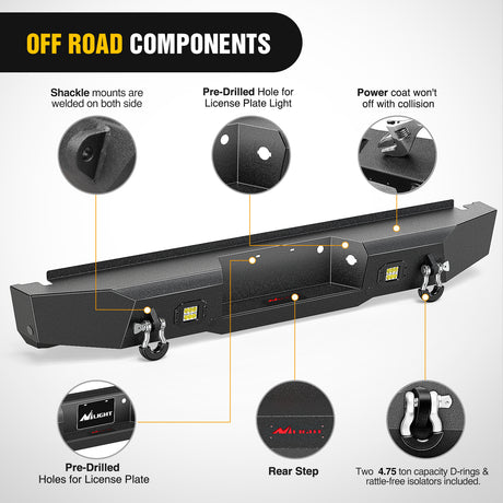 Nilight Rear Step Bumper Compatible with 2011 2012 2013 2014 2015 2016 3rd Gen Ford F250 F350 F450 Super Duty Pickup Truck Bumper with LED Lights, Sensor Holes and D-rings