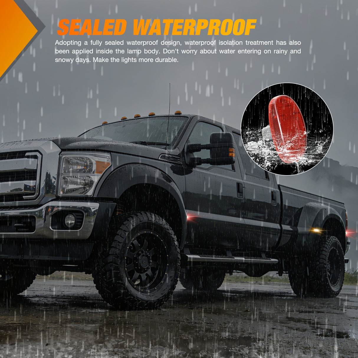 4 PCS 3 LED Red Amber Wheel Fender Side Marker Lights Compatible With 2011-2022 F250 F350 F450 F550 Super Duty