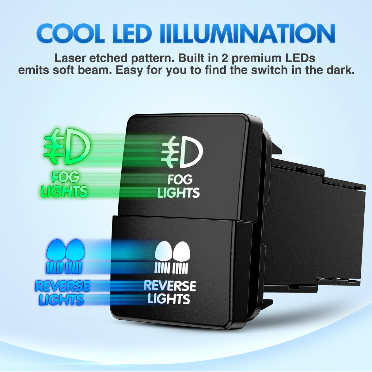 Fog Lights & Reverse Lights Dual Push Button Switch 12V ON Off Switches with Connector Wire Kit 1.28Inch x 0.87Inch Replacement for Toyota Sequoia Highlander Tacoma Tundra 4Runner RAVR Yaris