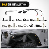 Nilight 2018-2025 Jeep Wrangler JL & JLU Unlimited 2/4Doors (No fit 2020+ Gladiator JT) Wide Flat Front Fender Flares w/LED Lights Turn Signal Lights DRL