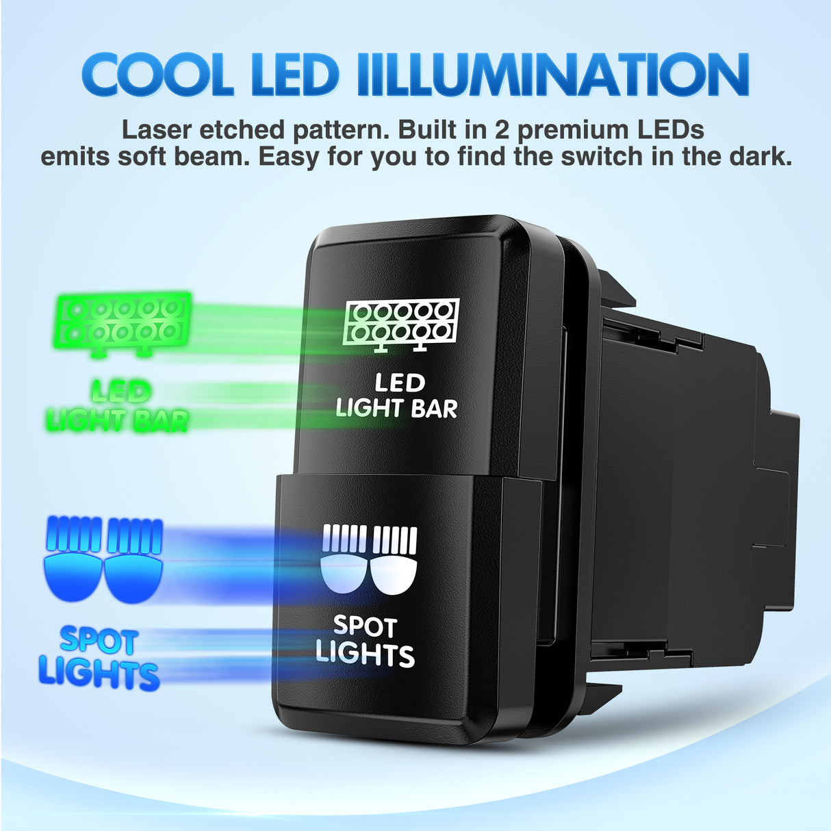 LED Light Bar & Spot Lights Dual Push Button Switch 12V ON Off Switches with Connector Wire Kit 1.54Inch x 0.83Inch Replacement for Toyota Tacoma Tundra 4Runner FJ Cruiser Hilux Fortuner