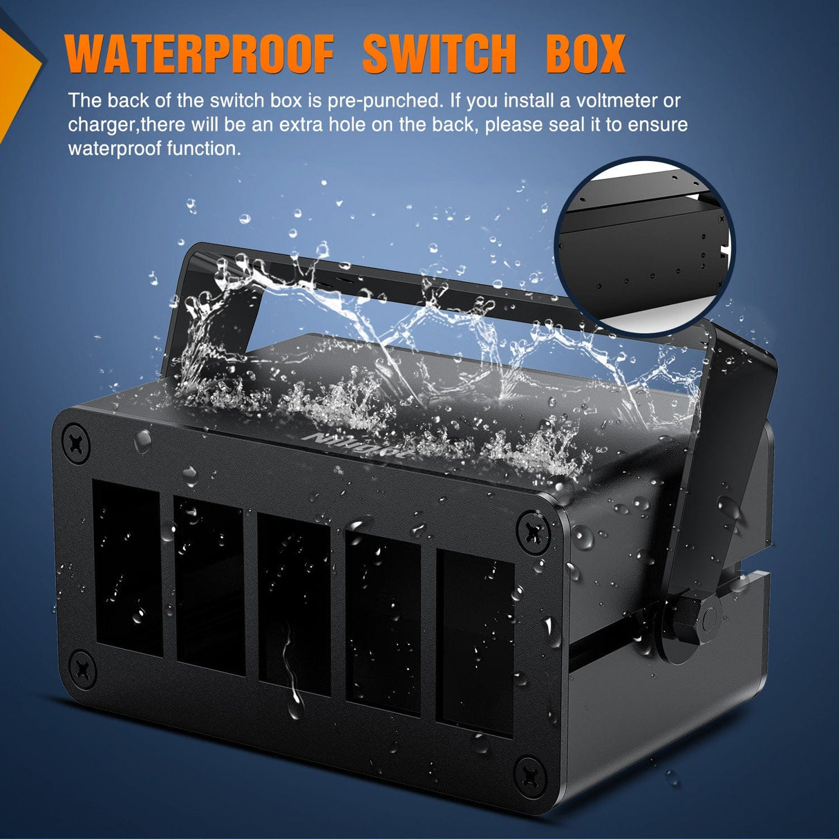 Nilight 5 Gang Rocker Switch Box 5 Holes Panel Detachable Installation Housing Waterproof Aluminum Rotatable Mount Bracket 12V 24V DIY Toggle Switches Voltmeter USB Socket for Boats Cars RVs Trucks