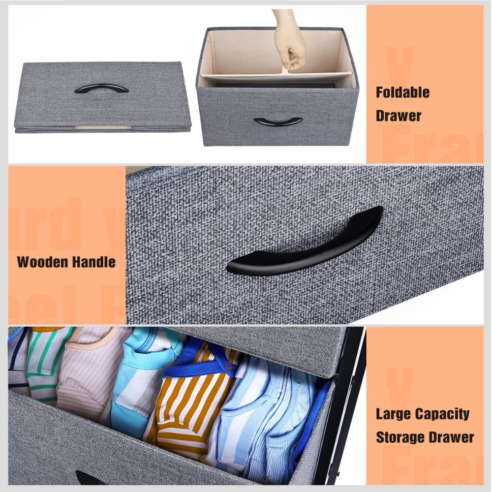 Pre-Owned 5-Drawer Plastic Storage Tower Organizer with Fabric Bins & Sturdy Metal Frame - Compact Space-Saving Design for Bedroom, Closet, Living Room