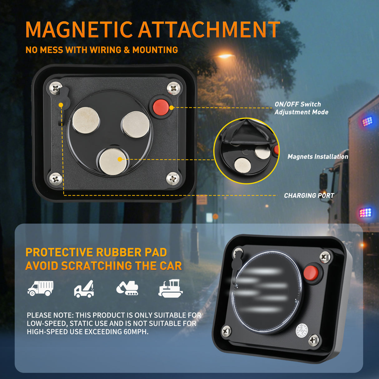 Nilight 12LED Magnetic Wireless Trailer Lights 2PCS Rechargeable Portable Hazard Beacon Warning Light Red and Blue Emergency Strobe Light for Trucks Trailers Vehicles Cars Bus Surface Mount