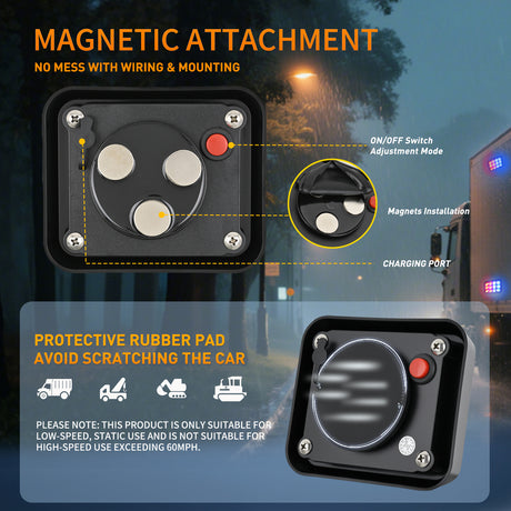 Nilight 12LED Magnetic Wireless Trailer Lights 2PCS Rechargeable Portable Hazard Beacon Warning Light Red and Blue Emergency Strobe Light for Trucks Trailers Vehicles Cars Bus Surface Mount