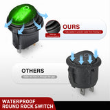Nilight 5Pcs Waterproof Round Rocker Toggle Green LED Switch 12V 20A 3 Pin ON Off SPST for Car Truck Boat Marine Automotive RV with Locked Terminal Wires