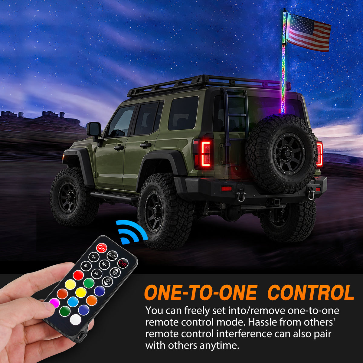 3FT Spiral Antenna Led Whip Light RF Remote Control | 8.6FT Wire 5Pin Switch