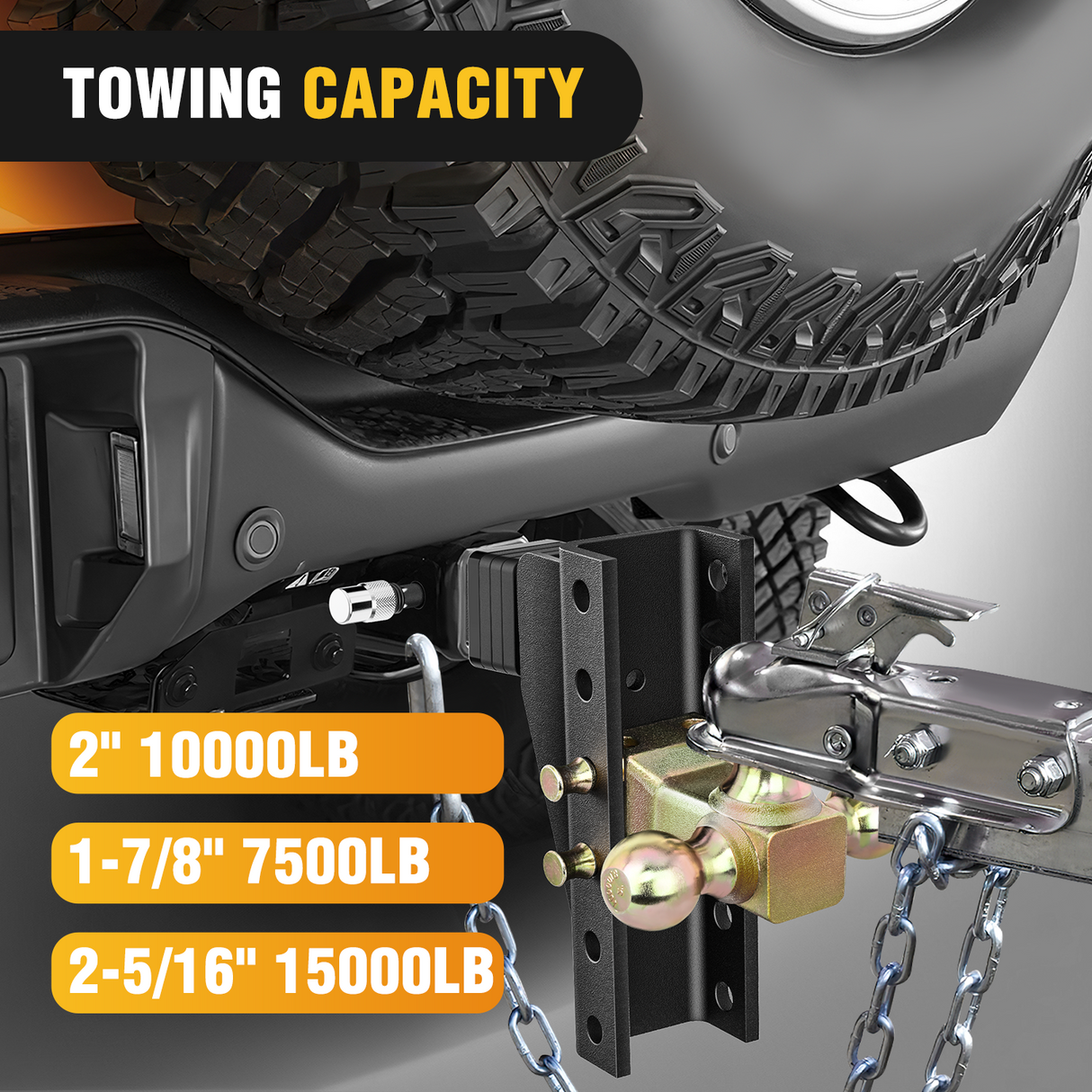 Nilight Adjustable Tri-Ball Trailer Hitch Mount 8 Inch Drop/Rise Hitch 1-7/8Inch 2Inch 2-5/16Inch Fits 2-Inch Receiver 15000lbs GTW for Heavy Duty Truck with Anti-Theft Pin