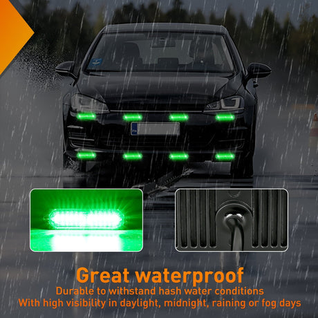 Nilight 8PCS 12LED Green Emergency Strobe Lights