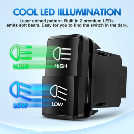 Nilight High Beam & Low Beam Dual Push Button Switch 12V ON Off Switches with Connector Wire Kit 1.54 Inchx 0.83 Inch Replacement for Toyota Tacoma Tundra 4Runner FJ Cruiser Hilux Fortuner