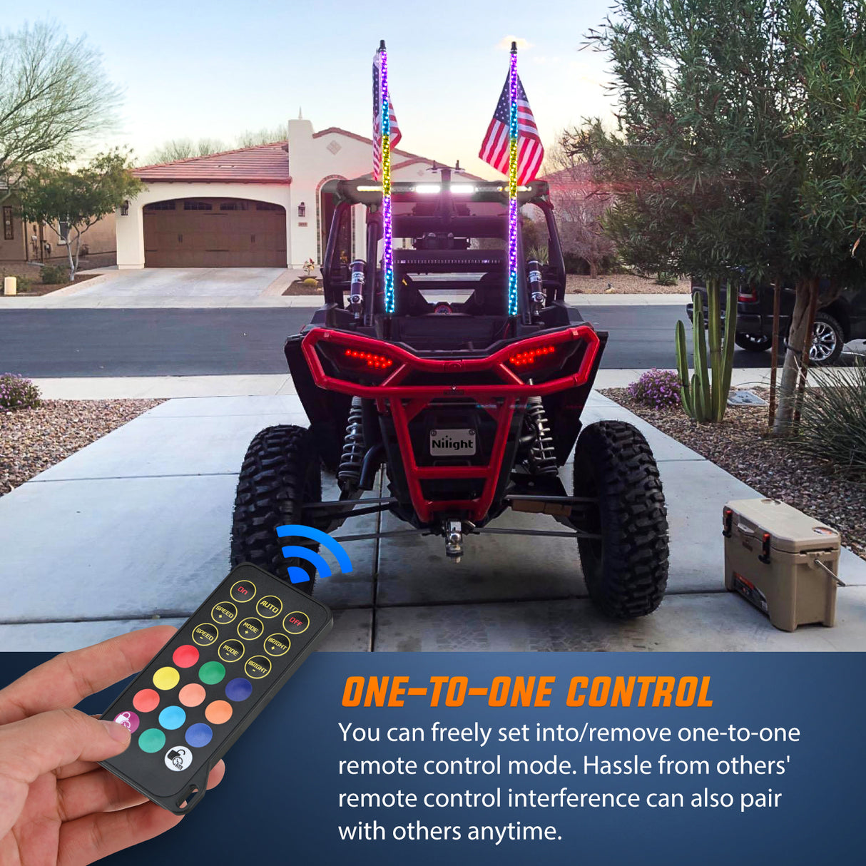 4FT Spiral Antenna W/ Spring Base Led Whip Light RF Remote Control | 8.6FT Wire 5Pin Switch