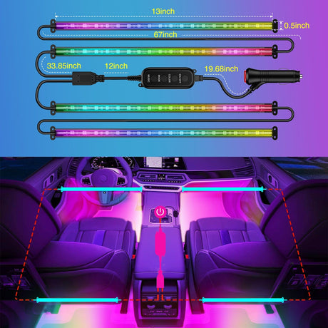 Nilight 72 LED Interior Car Strip Lights RGB-IC Dream Color 12V DC with App RF Remote Control Multicolor Under Car Dash Lighting 2 Lines Design Music Sync Mode for Cars Truck ATV UTV