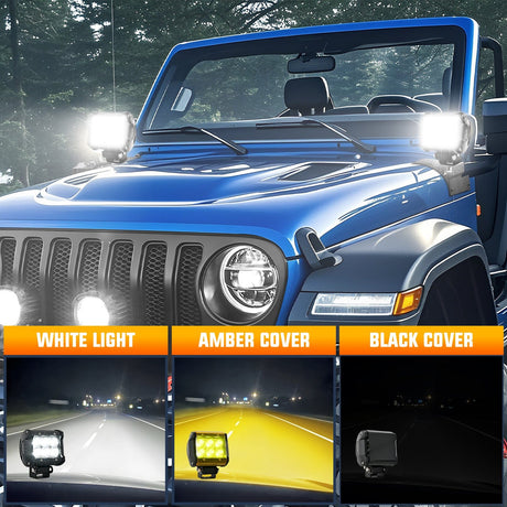 Nilight 4 Inch 18W 1260LM Flood Led Pods with Amber/Black Covers (Pair)