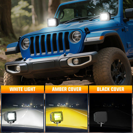 Nilight 3 Inch 42W Upgraded Triple Row Spot Flood Square LED Pods  with Amber/Black Covers (Pair)