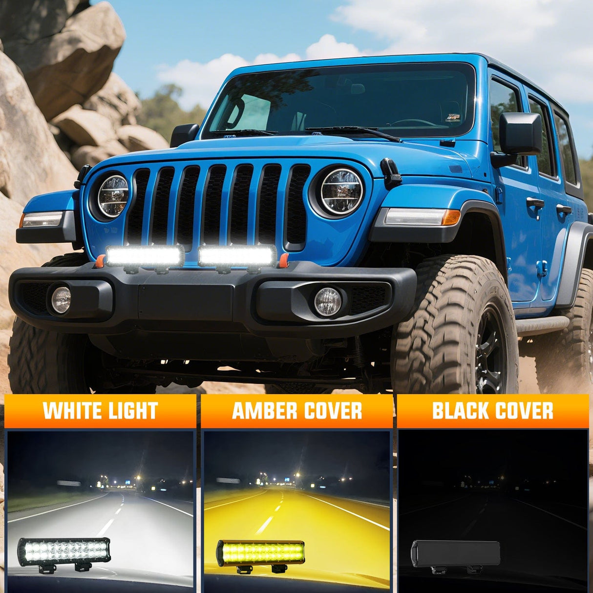 Nilight 12 Inch 72W 5000LM Double Row Spot Flood LED Light Bars with Amber/Black Covers (Pair)