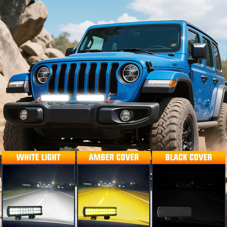 Nilight 12 Inch 72W 5000LM Double Row Spot Flood LED Light Bars with Amber/Black Covers (Pair)