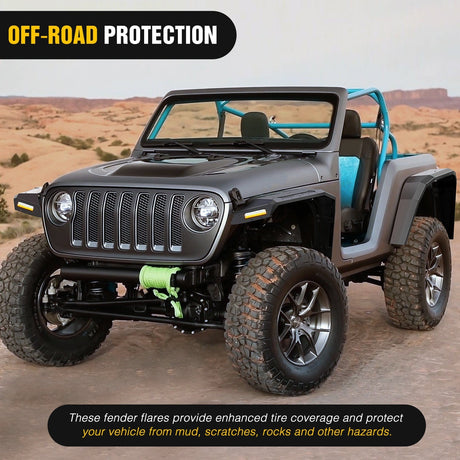 Nilight 2018-2025 Jeep Wrangler JL&JL Unlimited 2/4Doors Wide Flat Front & Rear Fender Flares w/LED Lights Turn Signal Lights DRL (No fit 2020+ Gladiator JT)