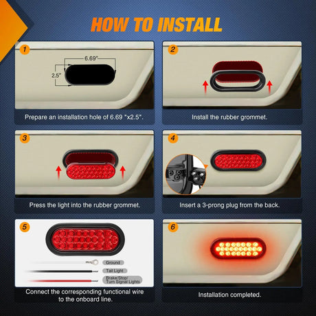 6 Inch Oval Red 24Leds Trailer Tail Lights 4Pcs Nilight