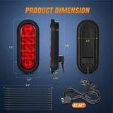 6 Inch Oval Red LED Trailer Tail Lights W/ Flush Mount Grommets Wire Harness (Pair) Nilight