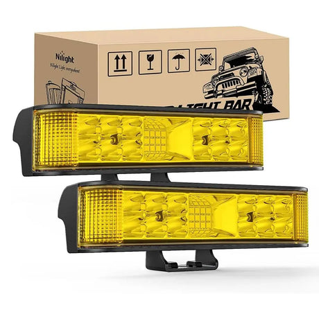 6.5 Inch 60W Amber Side Shooter Quadruple Row Spot Flood LED Light Bars (Pair) Nilight