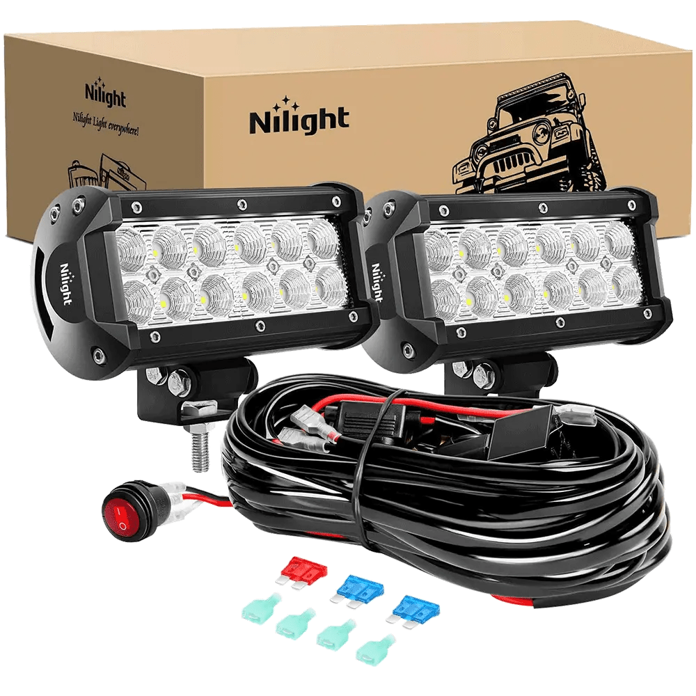 Light Bar Wiring Kit 6.5" 36W Double Row Flood LED Light Bar Kit | 10FT Wire 3Pin Switch