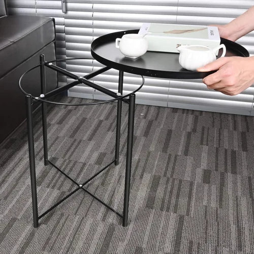 Side Table, End Table Metal Small Table Indoor Outdoor & Snack Bedside Table Sofa Side Snack Table Accent Coffee Table Living Room Bedroom Balcony 1 Layer (Black))