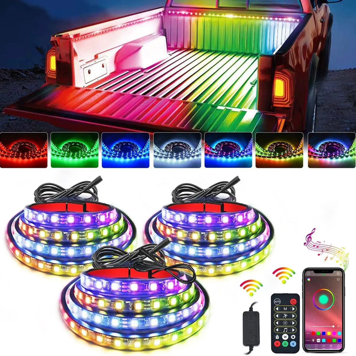 60 Inch 135Leds RGBIC APP RF Remote Control LED Bed Light Strip 3PCS ...