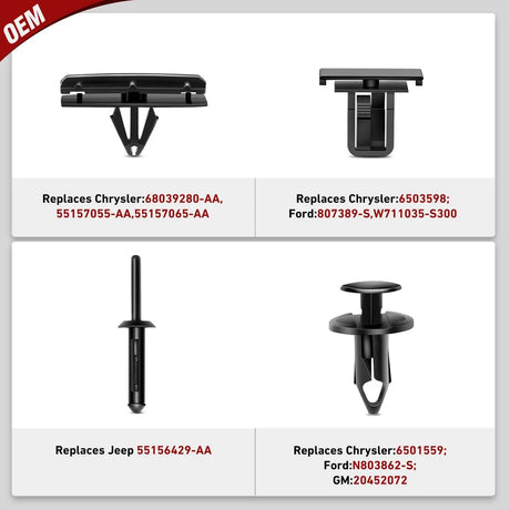 60 Pcs Fender Flare Rocker Moulding Clip Assortment 68039280-AA, 55156429-AA, 6503598, 6501559 Replacement for Jeep Wrangler Chrysler Ford GMC with 1 Fastener Remover Nilight