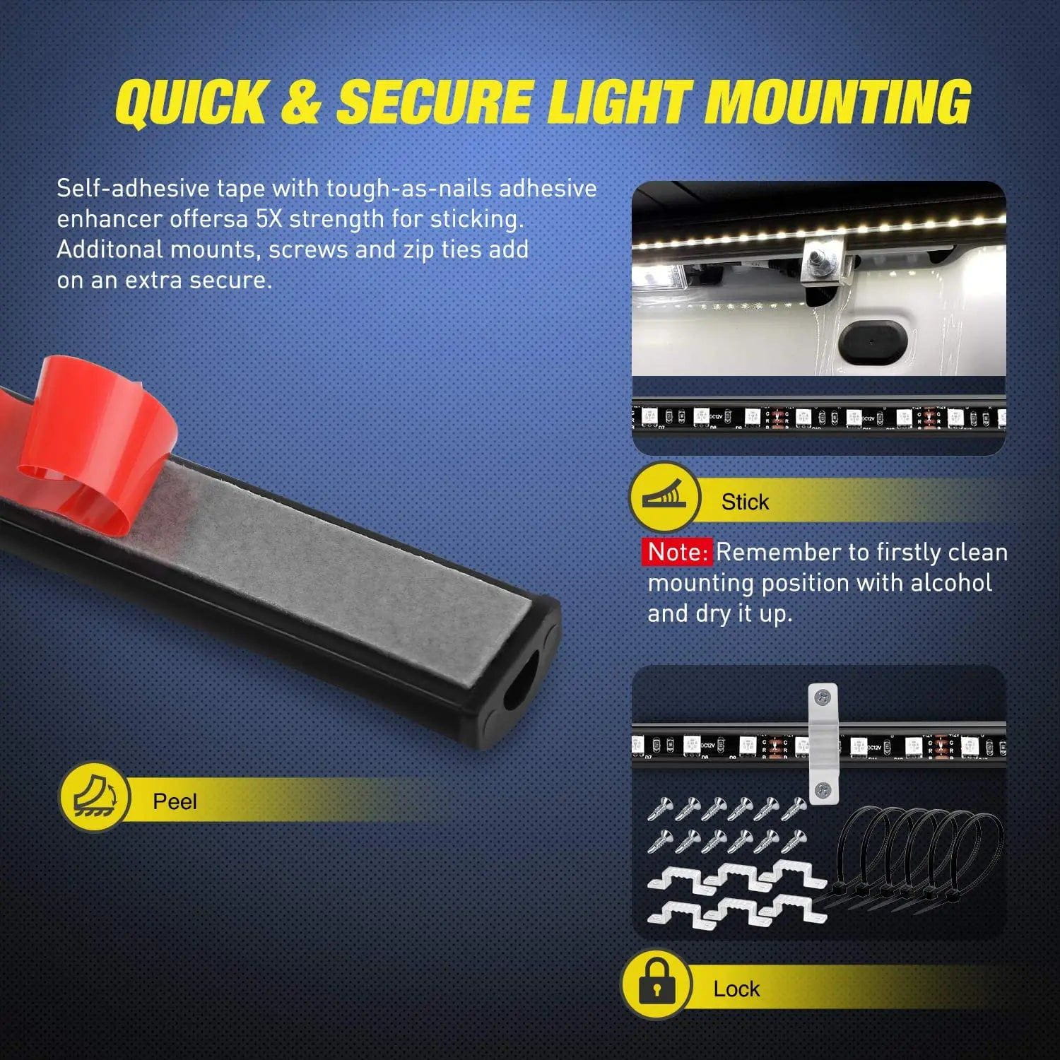 Led light Strip 60” 180Leds RGB RF Remote Control LED Bed Light Strip 2PCS
