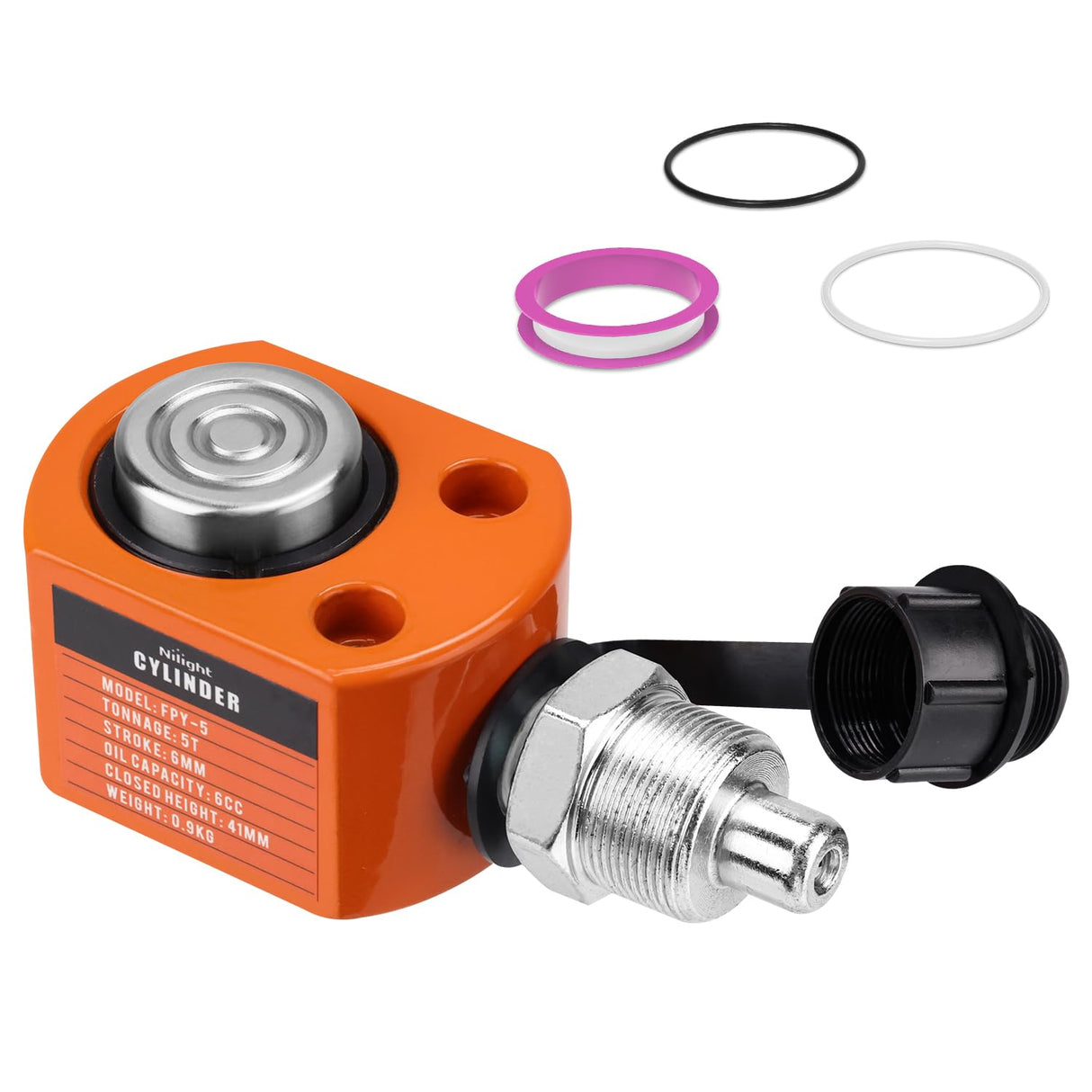 5 Ton Hydraulic Cylinder Jack Porta Power Ram, Heavy Duty Low Profile 0.24 Inch Stroke Automatically Retract Mini Jack Ram Single Acting Lifting Cylinders Small Porta Power Attachments, Orange