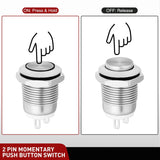 12mm Momentary Push Button Switch 6PCS 12V Waterproof Stainless Steel Small Round Power Push Button Switches 2 Pin for Car Automotive Truck Boat Marine Off-Road Vehicle