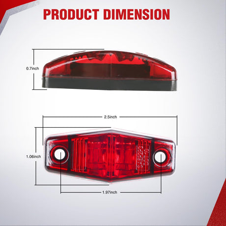 2.5 Inch Oval Side Marker Clearance Light 2 LED 8 Pack Red 80LM High Lumen Waterproof Surface Mount 12V Direct Wire for Truck Trailer Boat RV Semi