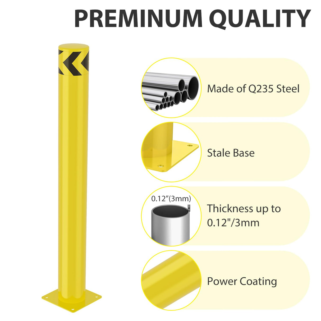 Safety Bollard, 42 inches Height Steel Bollard Post High High Visibility, 1 Pack