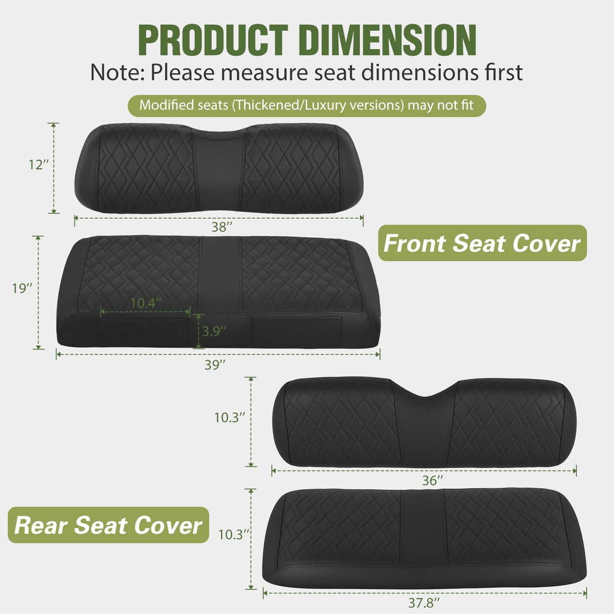 Golf Cart Seat Covers 2PCS Black Leather Club Car DS | Waterproof Leather No Staple Design All Season Protection Sun Scratch Resistant Cover Fits 2000-2026 Club Car DS