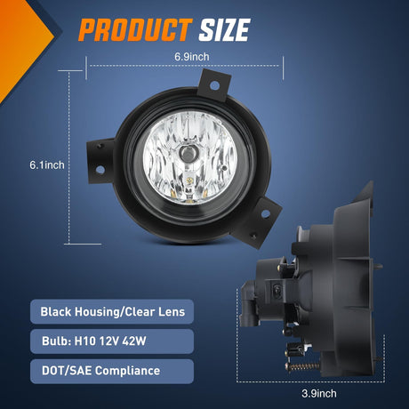 Fog Lights Assembly Compatible with 2001 2002 2003 Ford Ranger w/H10 12V 42W Bulbs Clear Lens Driver and Passenger Side