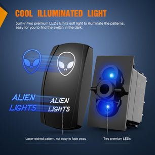 5Pin Laser On/Off SPST Alien Lights Rocker Switch Blue Nilight