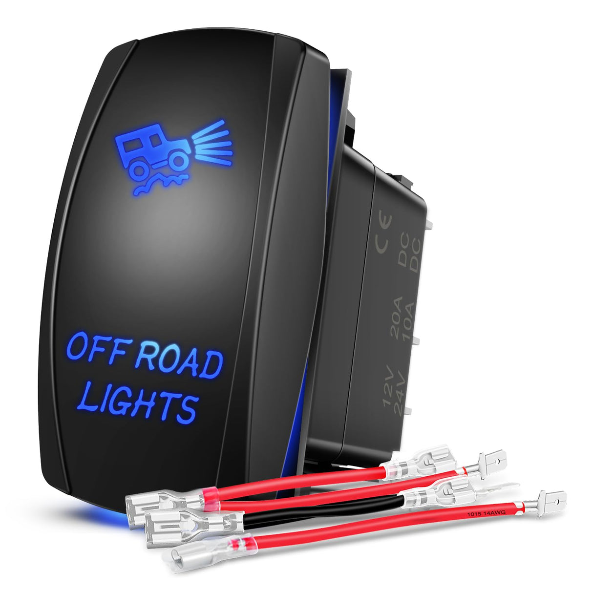 Off Road Lights Rocker Switch Led Light Bar 5 Pin Laser On SPST Switches 20A/12V 10A/24V Blue with Jumper Wires Set for Cars Trucks Boats ATVs UTVs RVs
