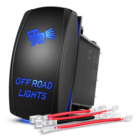 Off Road Lights Rocker Switch Led Light Bar 5 Pin Laser On SPST Switches 20A/12V 10A/24V Blue with Jumper Wires Set for Cars Trucks Boats ATVs UTVs RVs